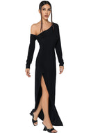 Midnight glamour asymmetric sleeve dress